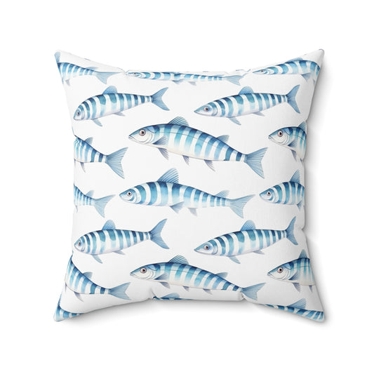 Fishing Enthusiasts Collection - Beautiful "Zebra Danio" Elegant Fish Watercolor Pattern - Spun Polyester Square Pillow - Perfect Gift