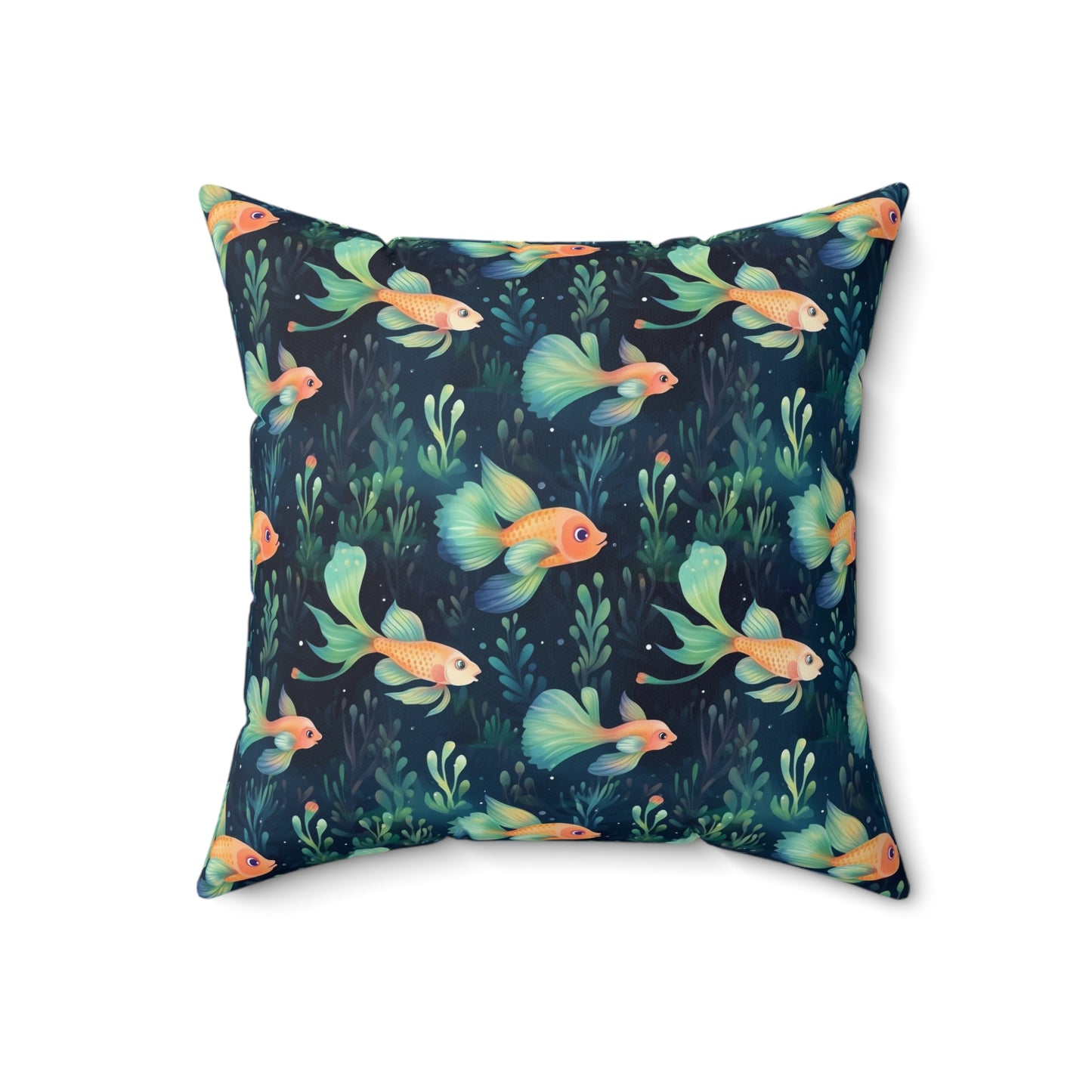 Fishing Enthusiasts Collection - Beautiful "Guppy" Elegant Watercolor Fish Pattern - Spun Polyester Square Pillow - Gift