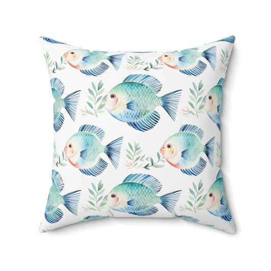 Fishing Enthusiasts Collection - Beautiful "Pearl Gourami" Elegant Fish Watercolor Pattern - Spun Polyester Square Pillow - Perfect Gift