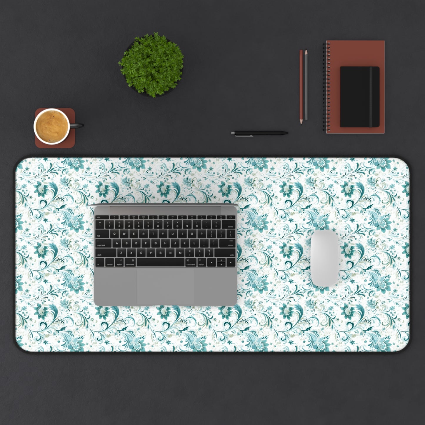 Beautiful Moss and Olive Green Floral Pattern Desk Mat