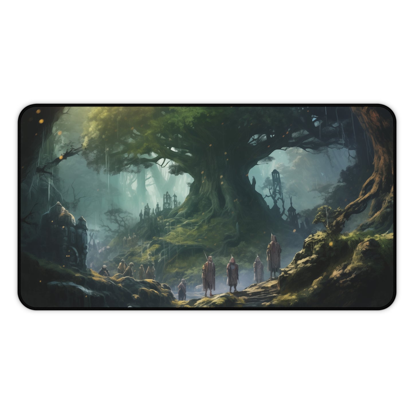 Epic Fantasy Friends Collection - "Welcome in Elven Forest" Watercolor Art Work Design - Neoprene Gaming Desk Mat / Cover