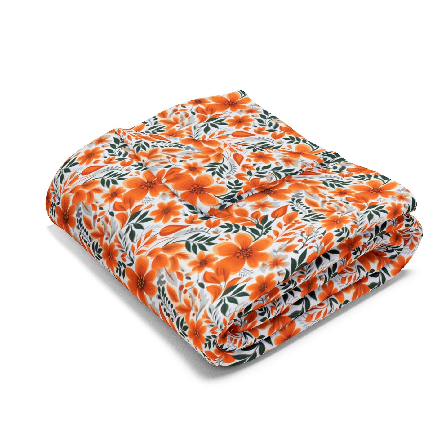 Wonderful Orange Floral Flower Summer Pattern Style Design Arctic Fleece Blanket