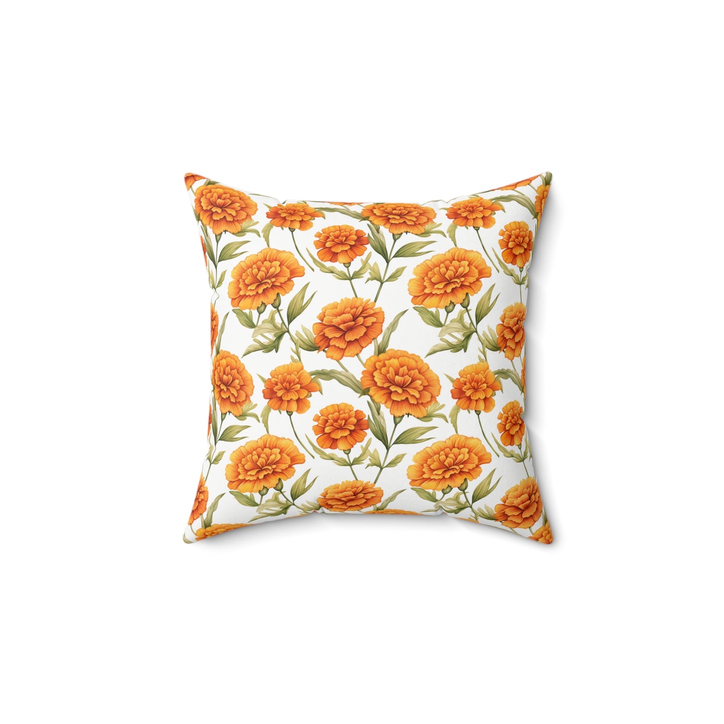 Gardening Lovers Collection - Marigold (Tagetes spp.) Herbal Garden Plants Pattern - Spun Polyester Square Pillow - Perfect Gift