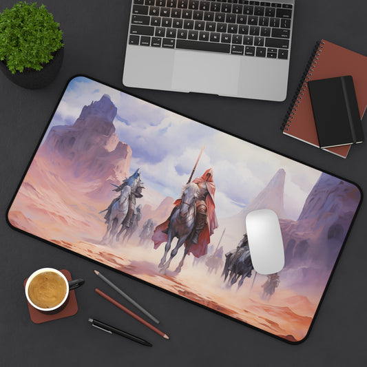 Epic Fantasy Friends Collection - "Mystical Guardians of the Desert" Watercolor Art Work Design - Neoprene Gaming Desk Mat / Cover