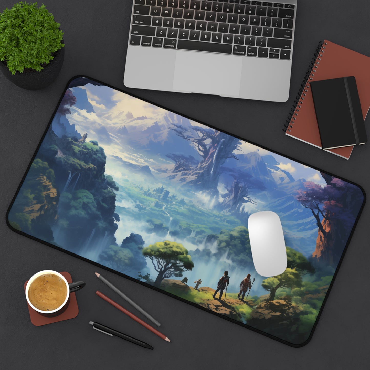 Epic Fantasy Friends Collection - "Valley of Elven-Pride" Watercolor Art Work Design - Neoprene Gaming Desk Mat / Cover