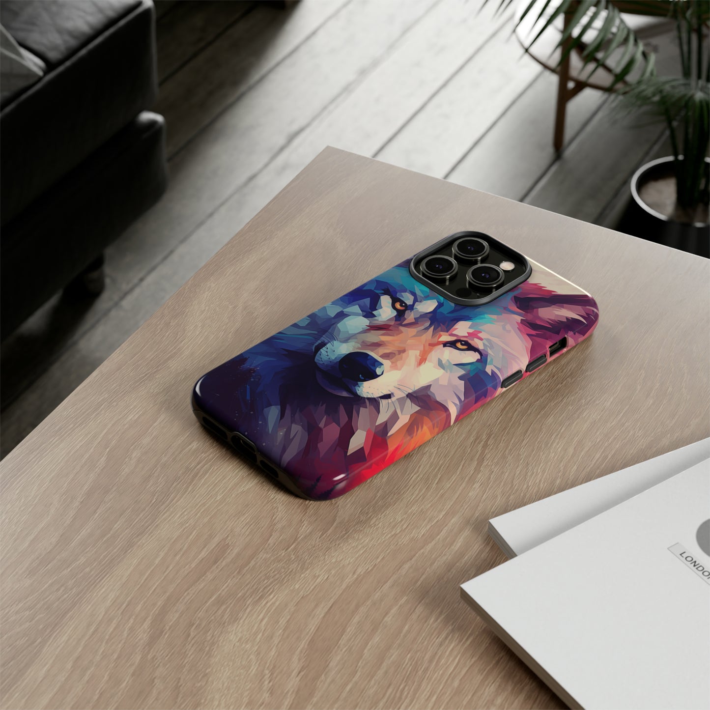 Majestic Wolf Polygon Style Phone Case / Beautiful Color Case - Tough Cases for iPhone 15, iPhone 14 and iPhone 13