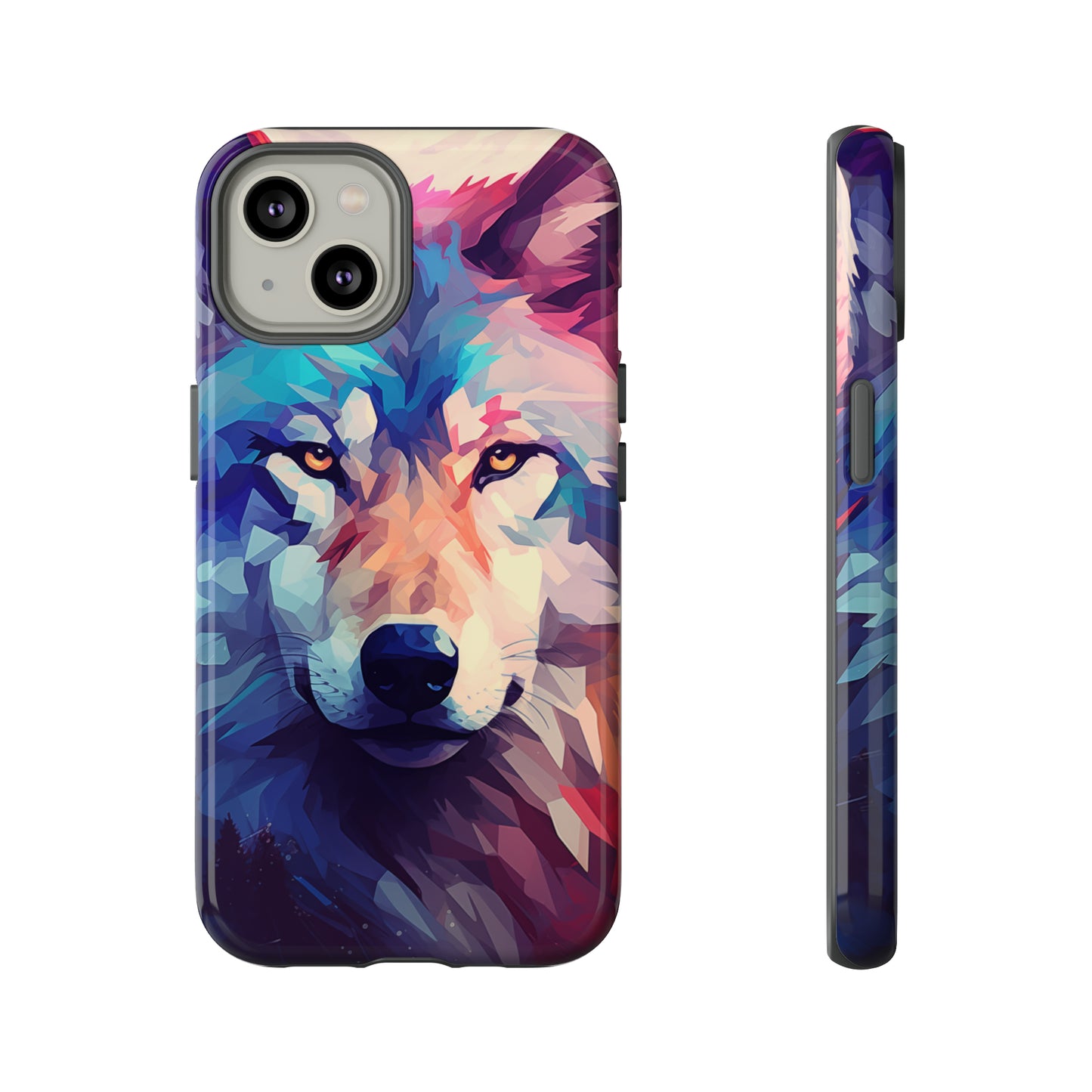 Majestic Wolf Polygon Style Phone Case / Beautiful Color Case - Tough Cases for iPhone 15, iPhone 14 and iPhone 13