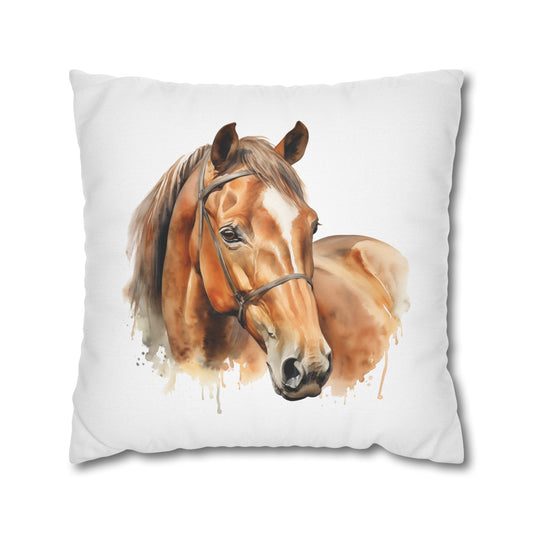 Horse Enthusiasts Collection - Beautiful "American Quarter Horse" Watercolor Portrait- Spun Polyester Square Pillowcase / Cushion Cover