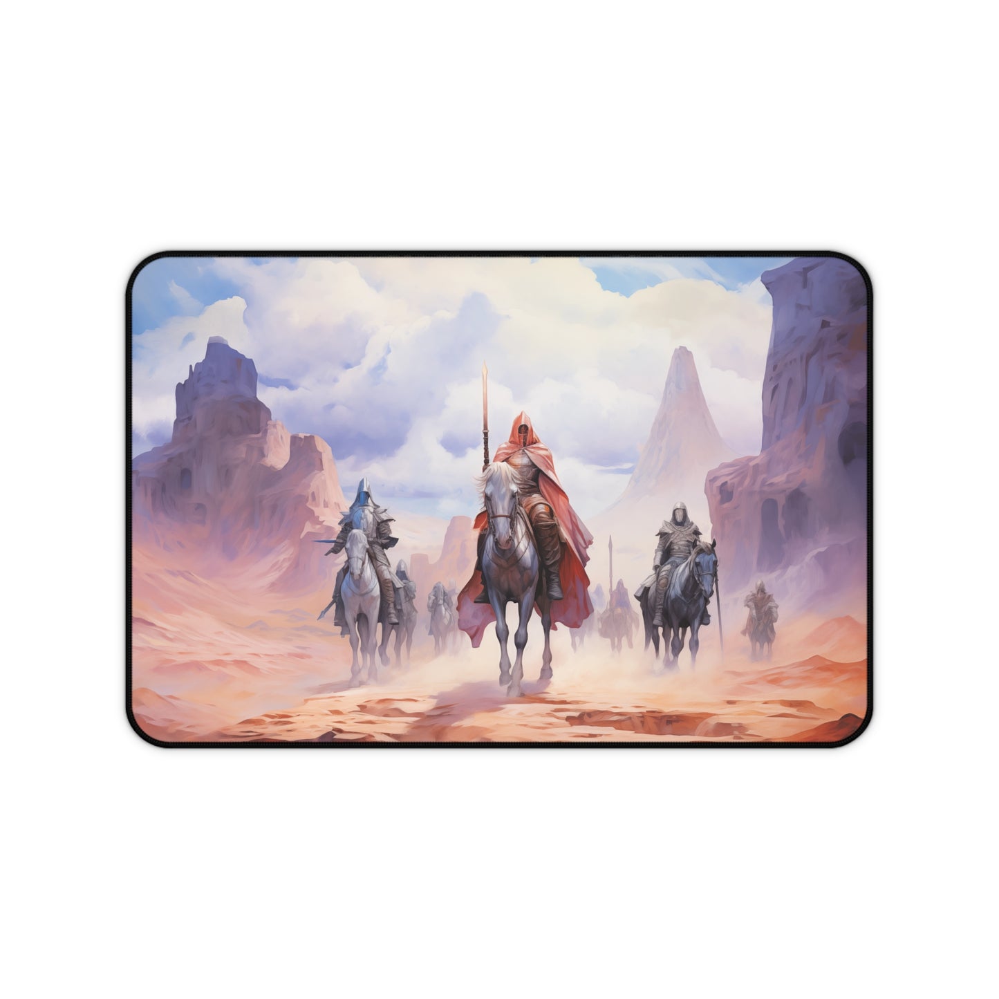 Epic Fantasy Friends Collection - "Mystical Guardians of the Desert" Watercolor Art Work Design - Neoprene Gaming Desk Mat / Cover