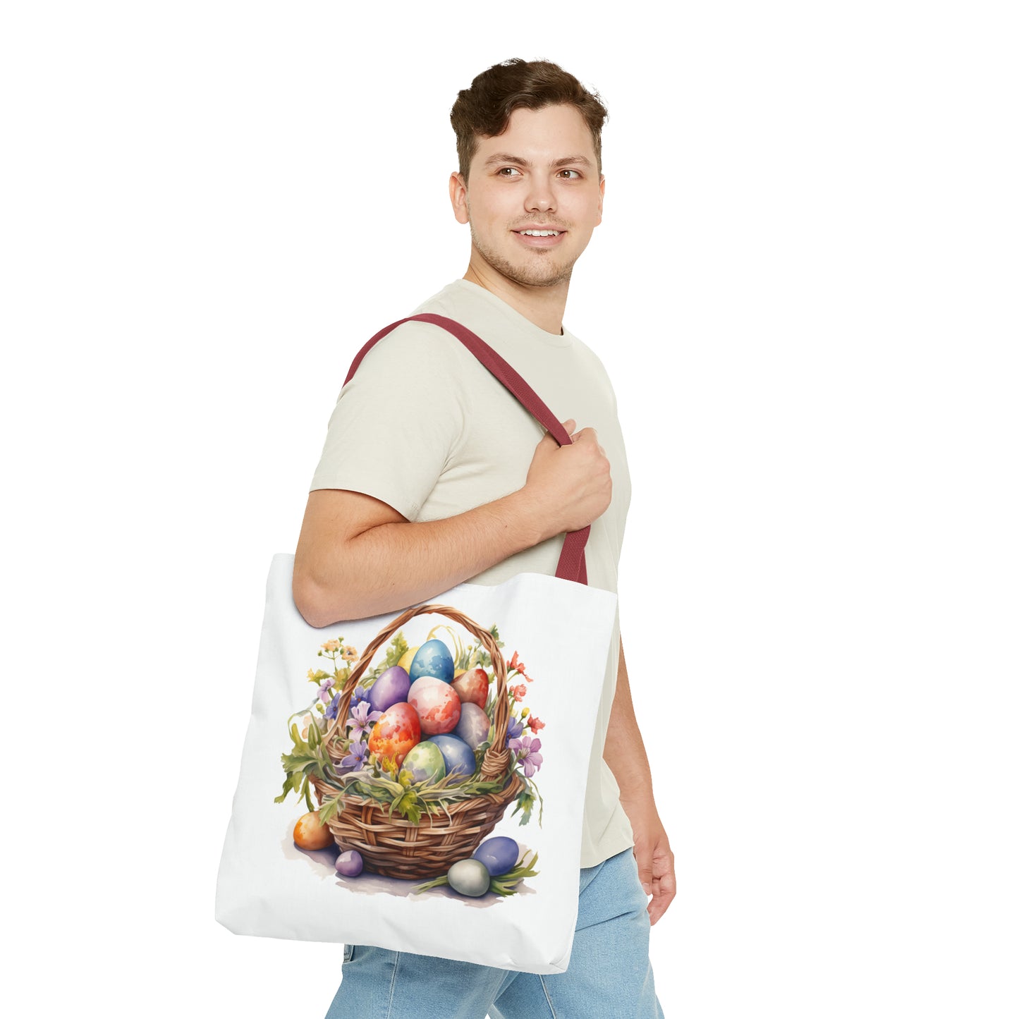 Happy Easter Basket / Egg Basket Watercolor Design Tote Bag