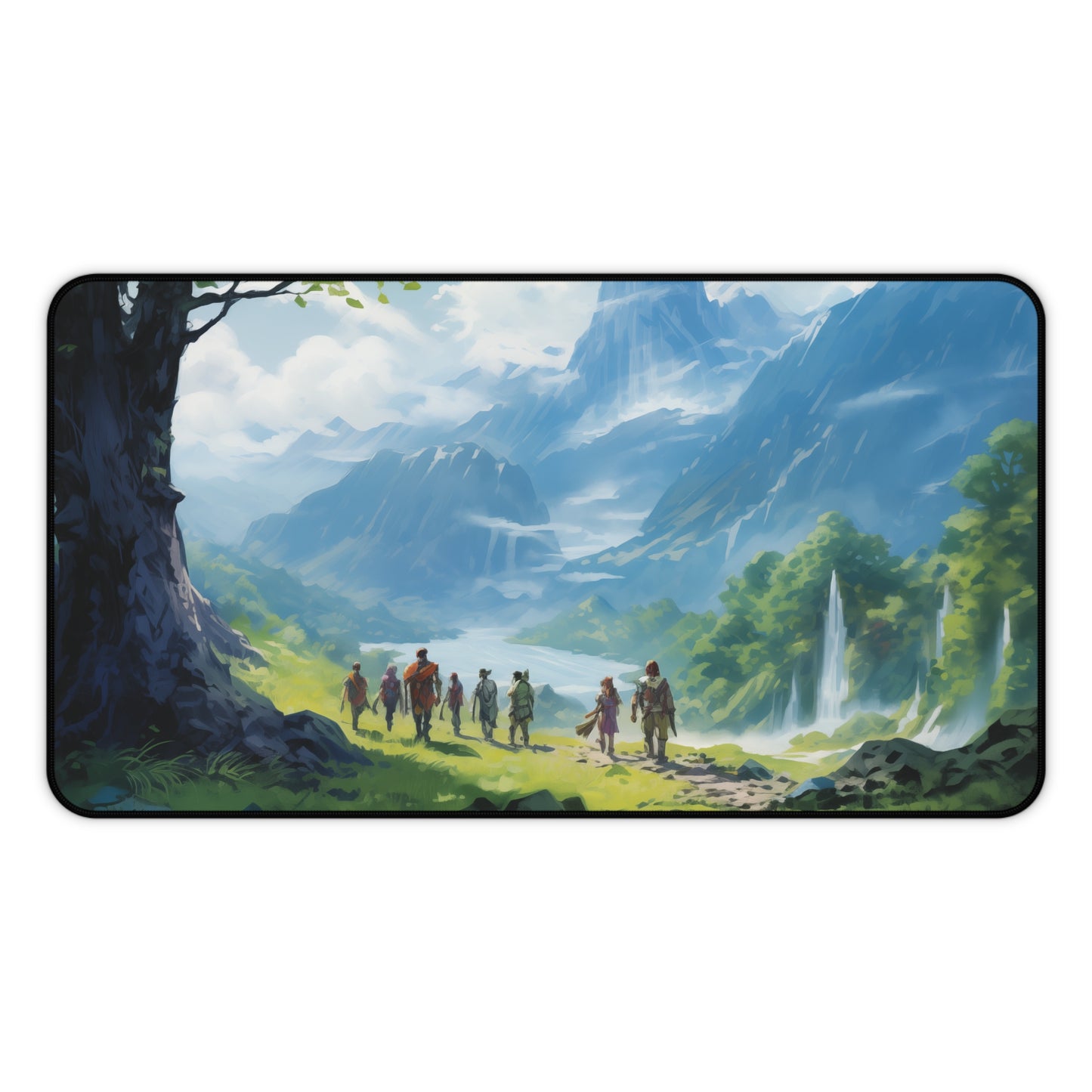 Epic Fantasy Friends Collection - "Beginning of a Long Journey" Watercolor Art Work Design - Neoprene Gaming Desk Mat / Cover