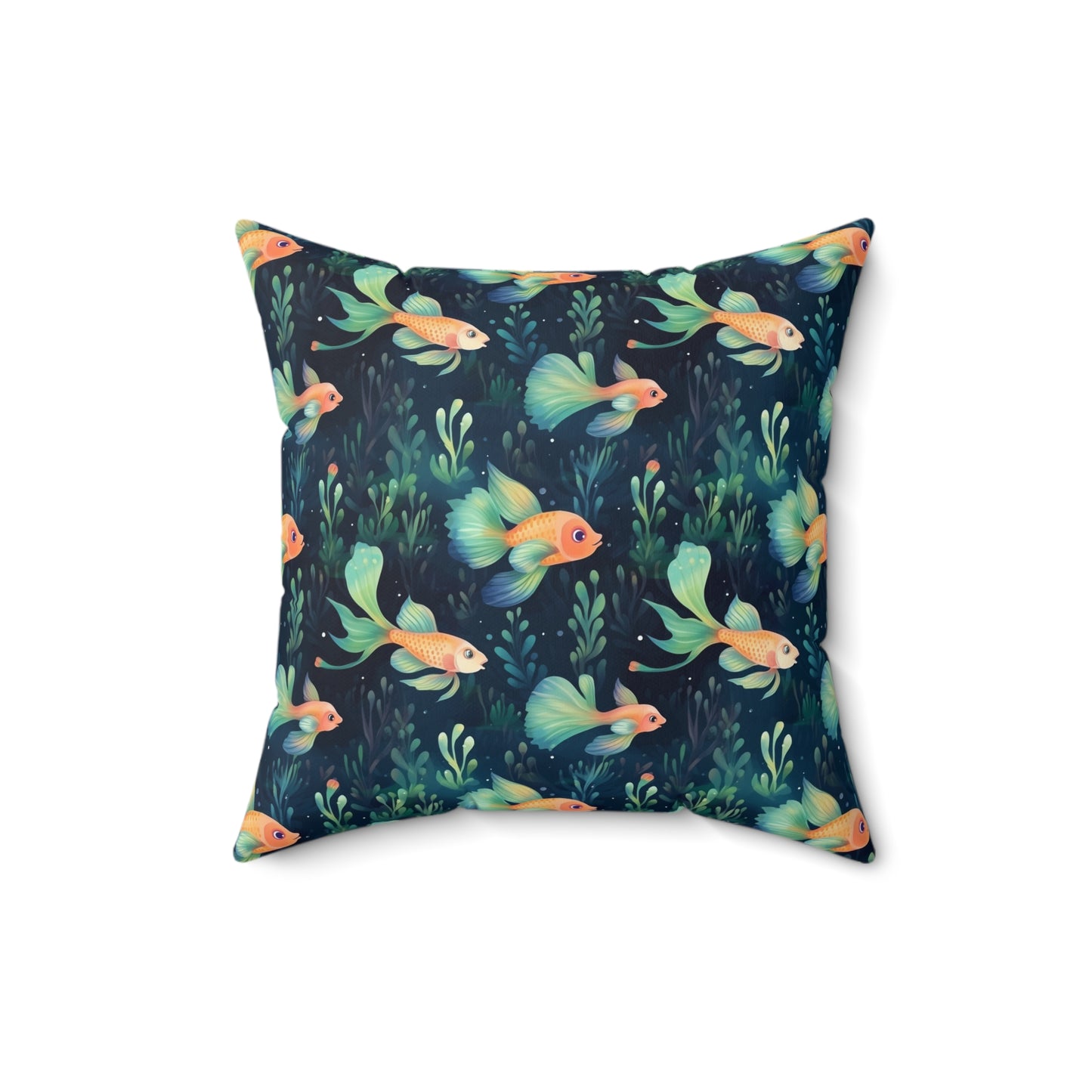 Fishing Enthusiasts Collection - Beautiful "Guppy" Elegant Watercolor Fish Pattern - Spun Polyester Square Pillow - Gift