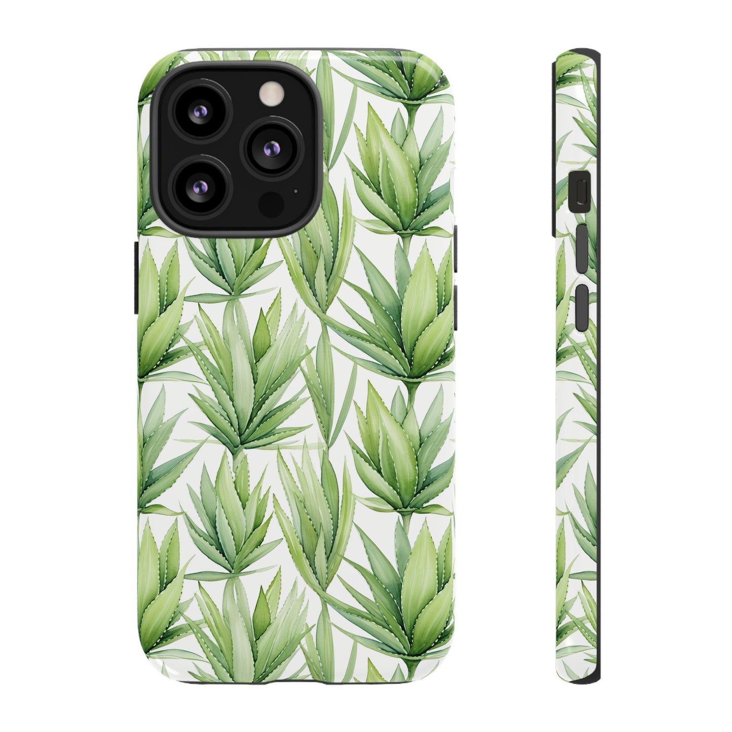 Gardening Collection - "Aloe Vera (Aloe Barbadensis)" Herbal Watercolor Plants Pattern -  iPhone 15, iPhone 14 and iPhone 13 Phone Case