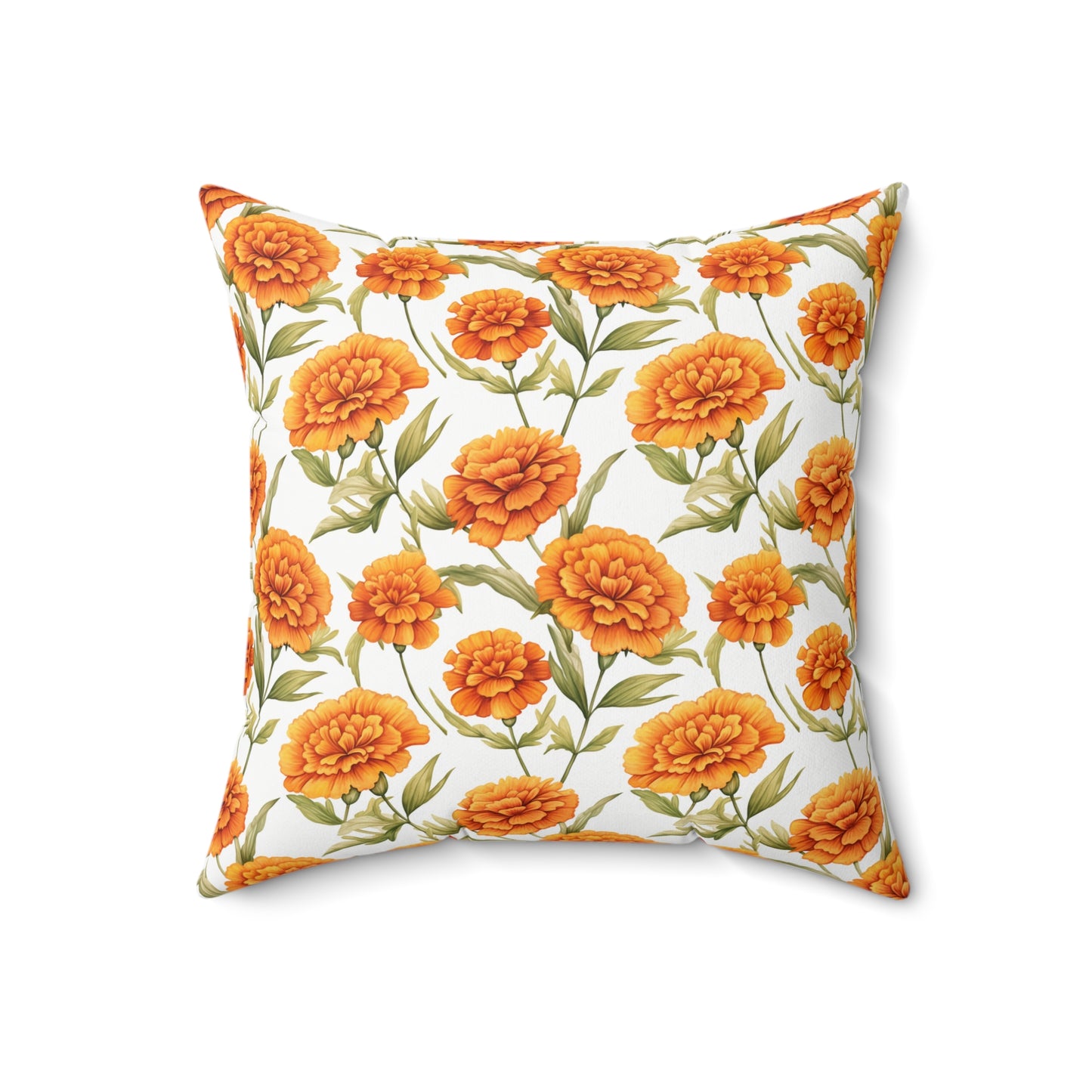 Gardening Lovers Collection - Marigold (Tagetes spp.) Herbal Garden Plants Pattern - Spun Polyester Square Pillow - Perfect Gift