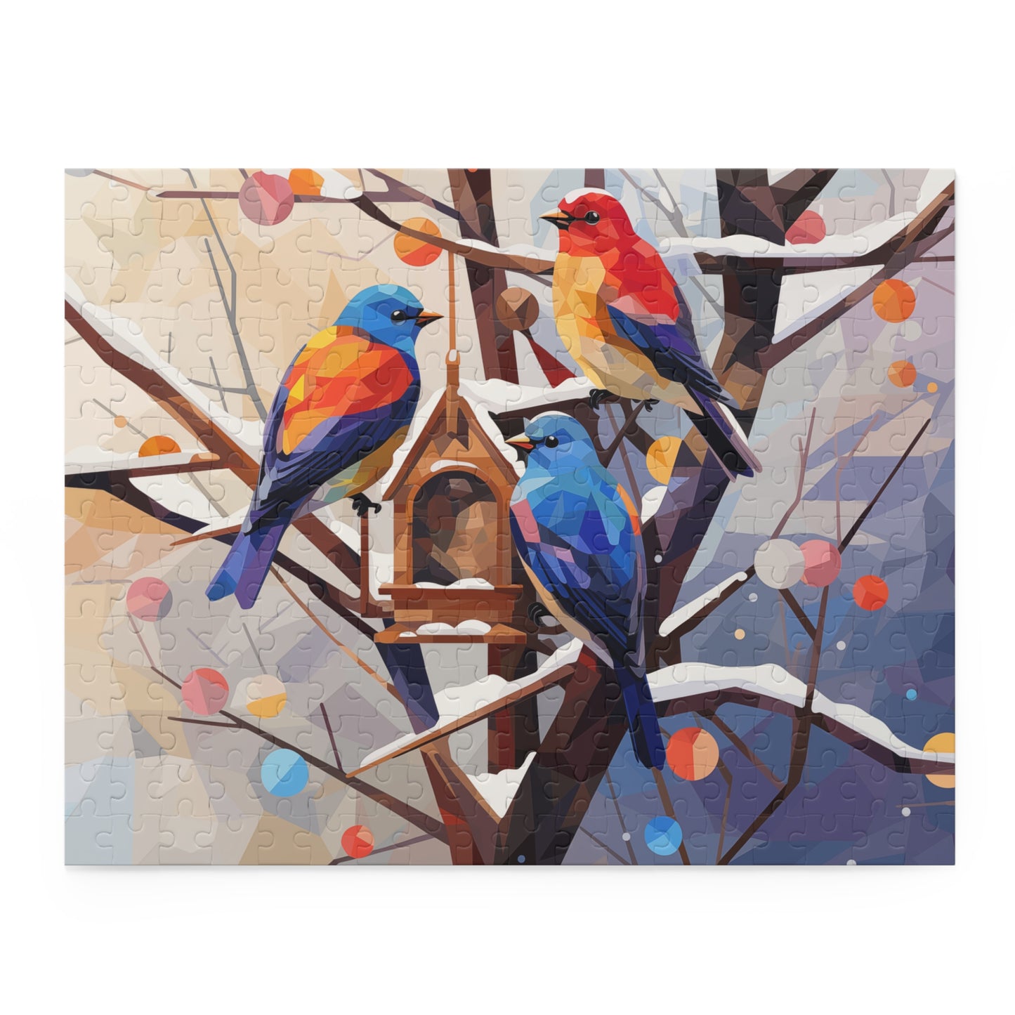 Sweet Winter Birds Colorful Polygon Style  Puzzle - Jigsaw Puzzle (120, 252, 500-Piece)