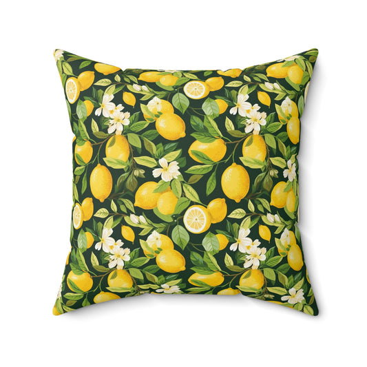 Gardening Lovers Collection - Classic Dark Green Watercolor Summer Lemon Citrus Pattern Pillow - Spun Polyester Square Pillow