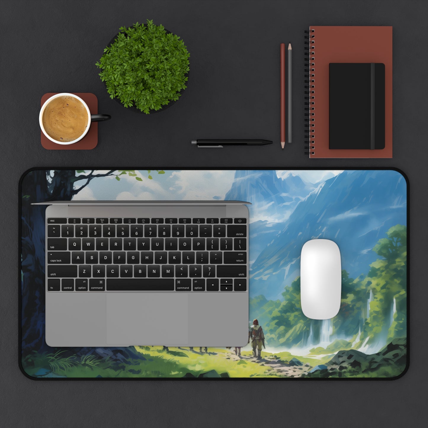 Epic Fantasy Friends Collection - "Beginning of a Long Journey" Watercolor Art Work Design - Neoprene Gaming Desk Mat / Cover