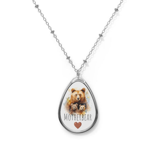 Happy Mother's Day / Mother Love / Motherbear -  Exquisite Baby Bear Watercolor Design Oval Necklace - Perfect Gift