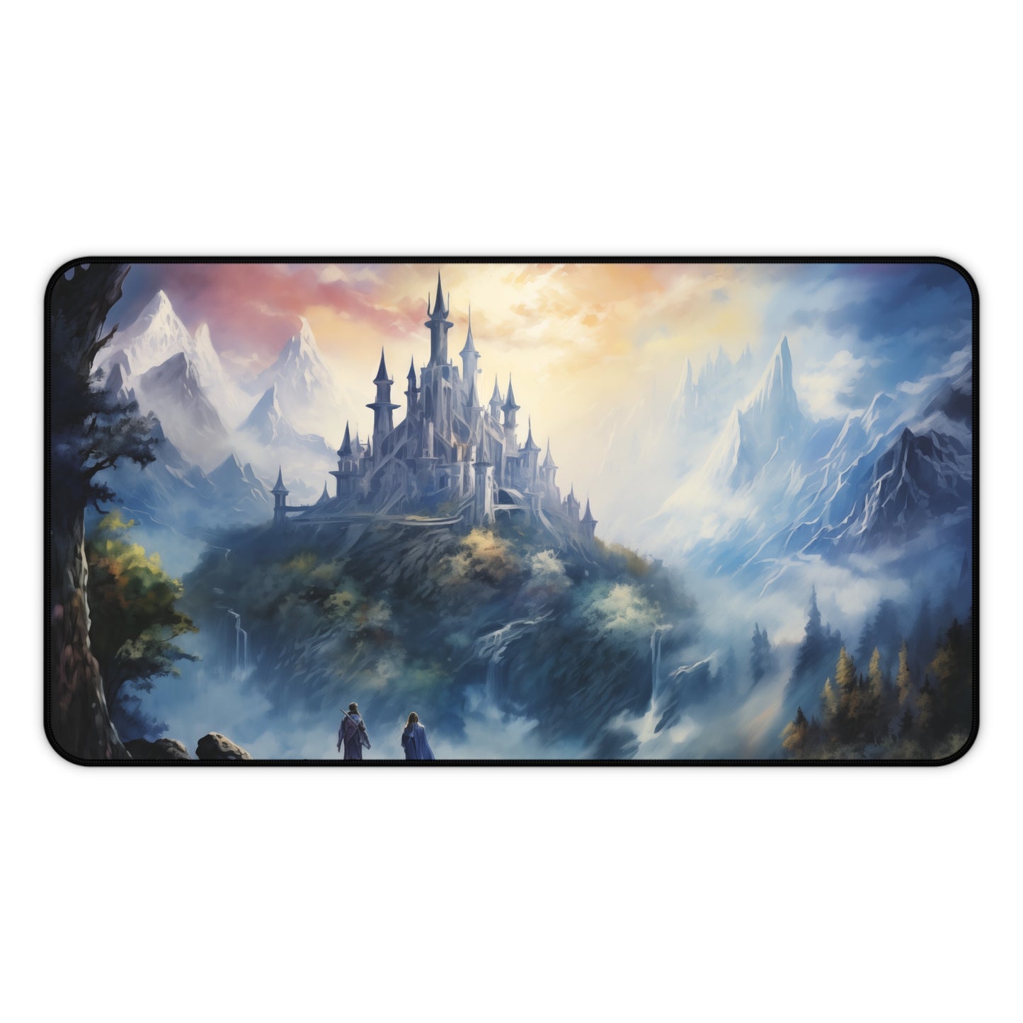 Epic Fantasy Friends Collection - "First Glance at Fortress Hope" Watercolor Art Work Design - Neoprene Gaming Desk Mat / Cover