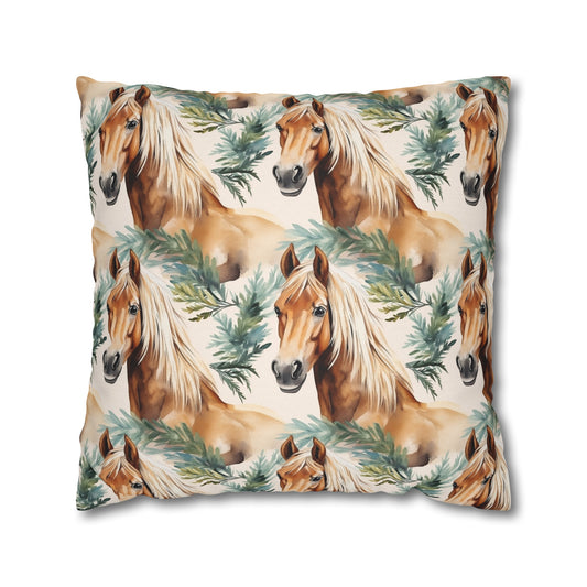 Horse Enthusiasts Collection - Beautiful "Haflinger Horse" Majestic Watercolor Pattern - Spun Polyester Square Pillowcase / Cushion Cover