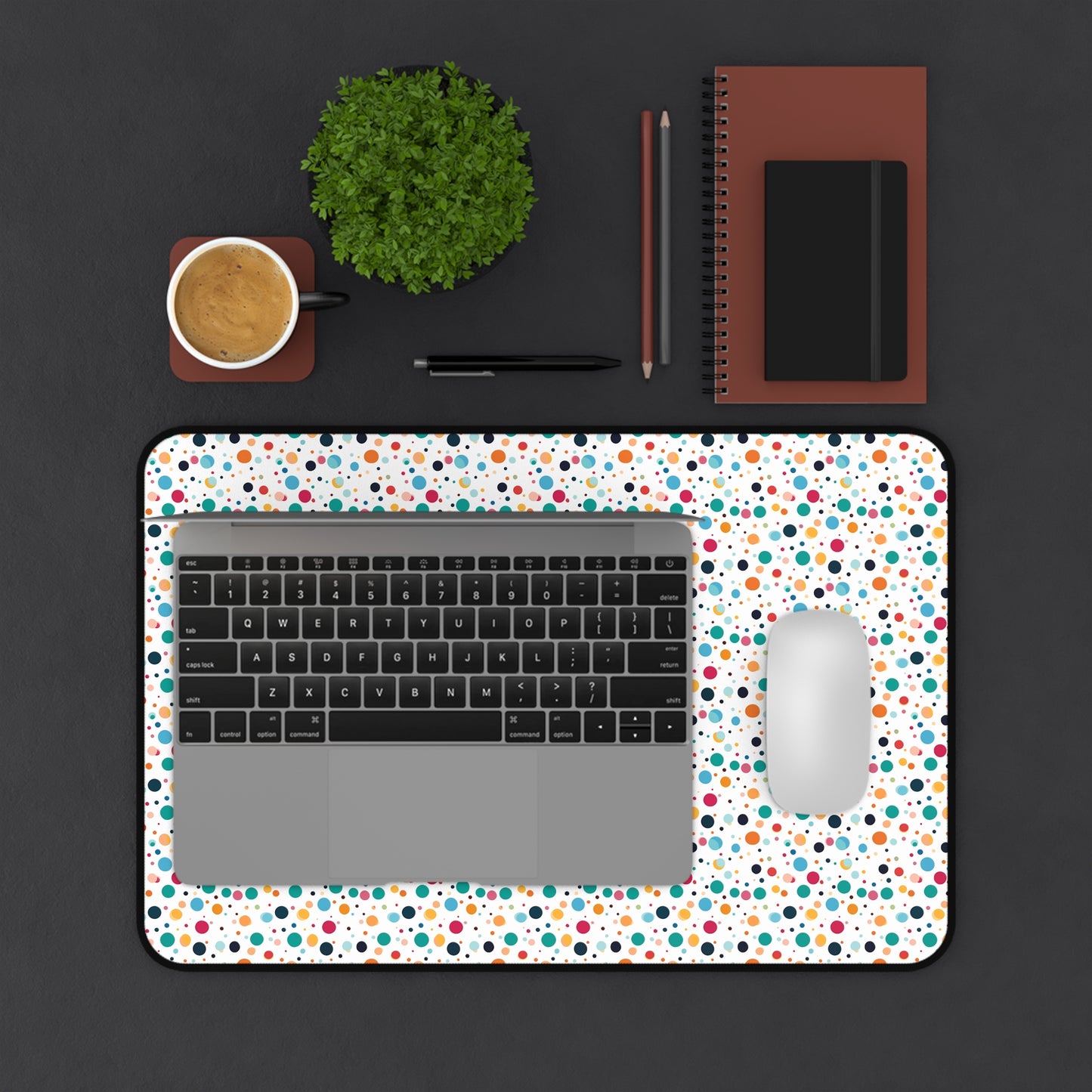 Playful Colorful Artistic Watercolor Dots Pattern Desk Mat