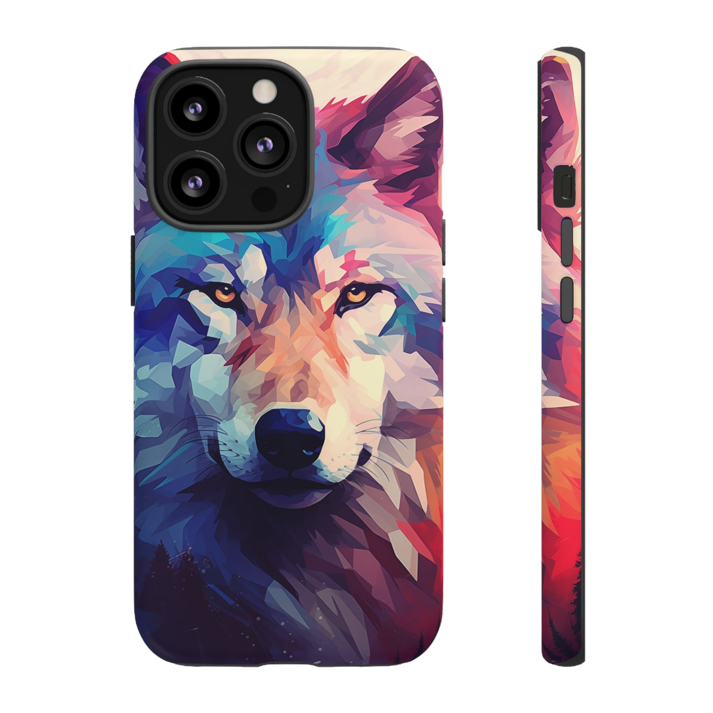 Majestic Wolf Polygon Style Phone Case / Beautiful Color Case - Tough Cases for iPhone 15, iPhone 14 and iPhone 13