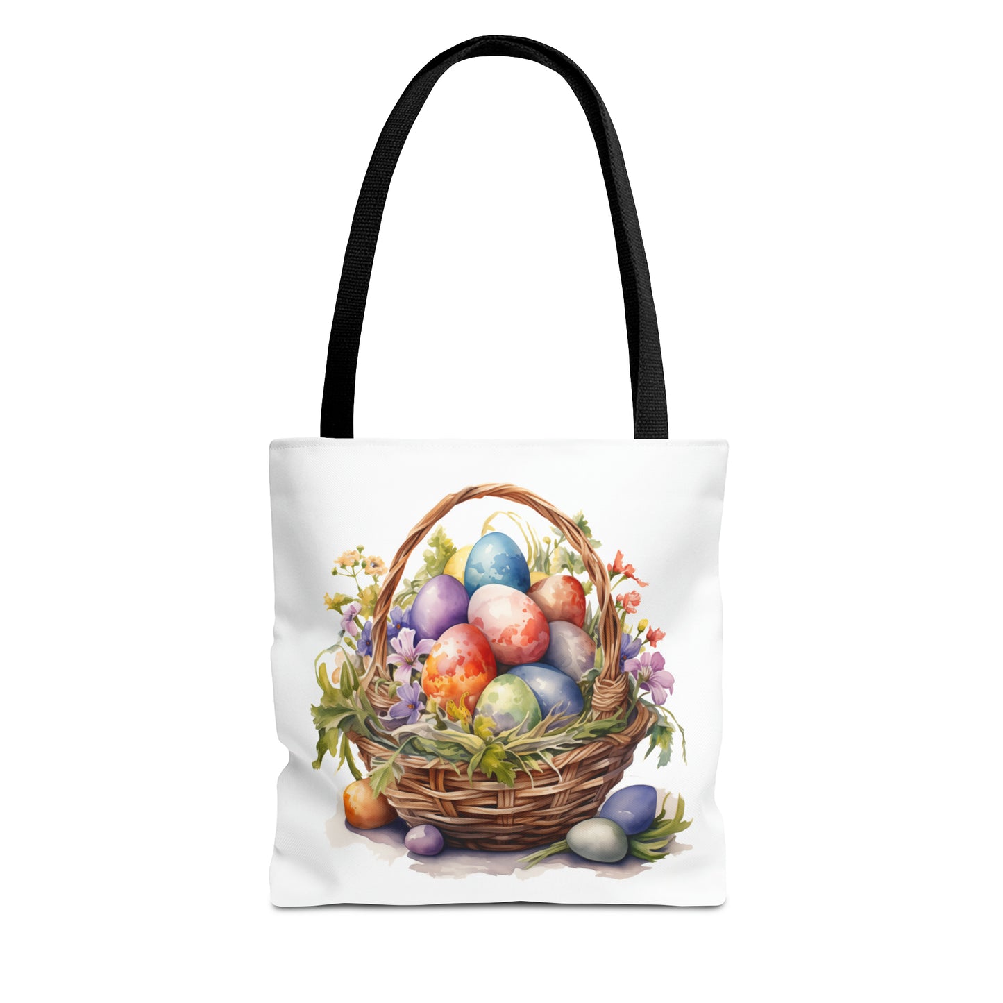 Happy Easter Basket / Egg Basket Watercolor Design Tote Bag