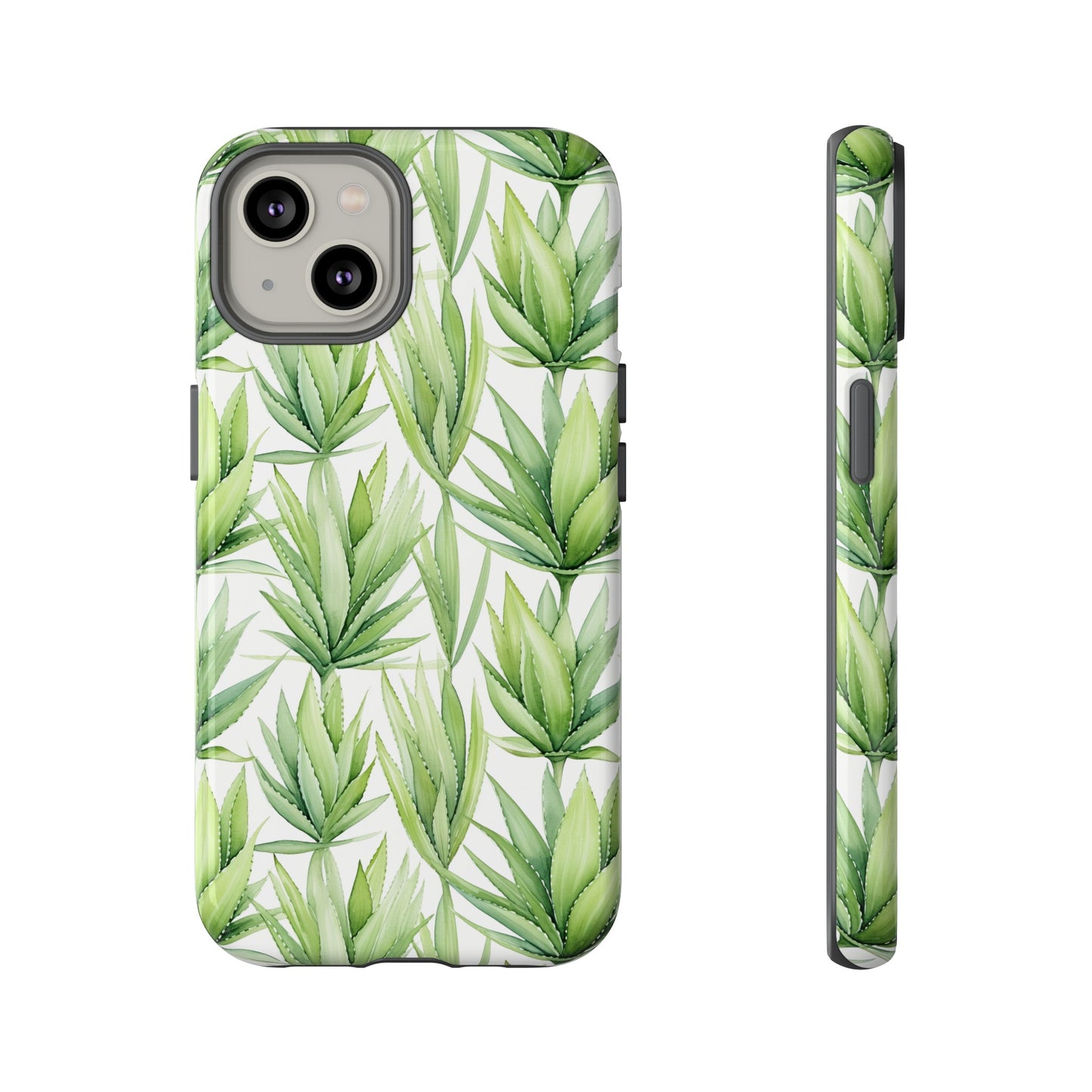 Gardening Collection - "Aloe Vera (Aloe Barbadensis)" Herbal Watercolor Plants Pattern -  iPhone 15, iPhone 14 and iPhone 13 Phone Case