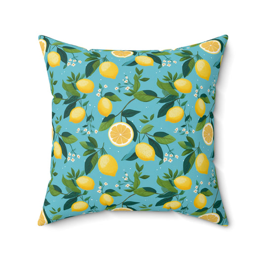 Gardening Lovers Collection - Fresh Light Blue Summer Lemon Citrus Pattern Pillow - Stylish Spun Polyester Square Pillow