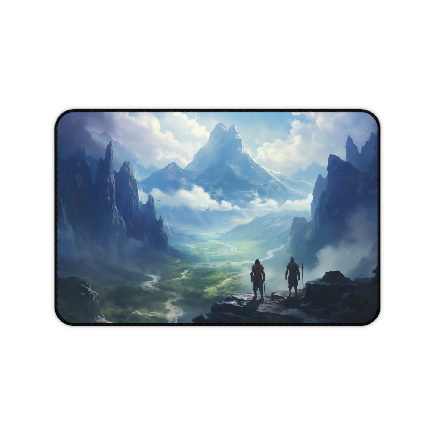 Epic Fantasy Friends Collection - "Reaching Elven Valley" Watercolor Art Work Design - Neoprene Gaming Desk Mat / Cover