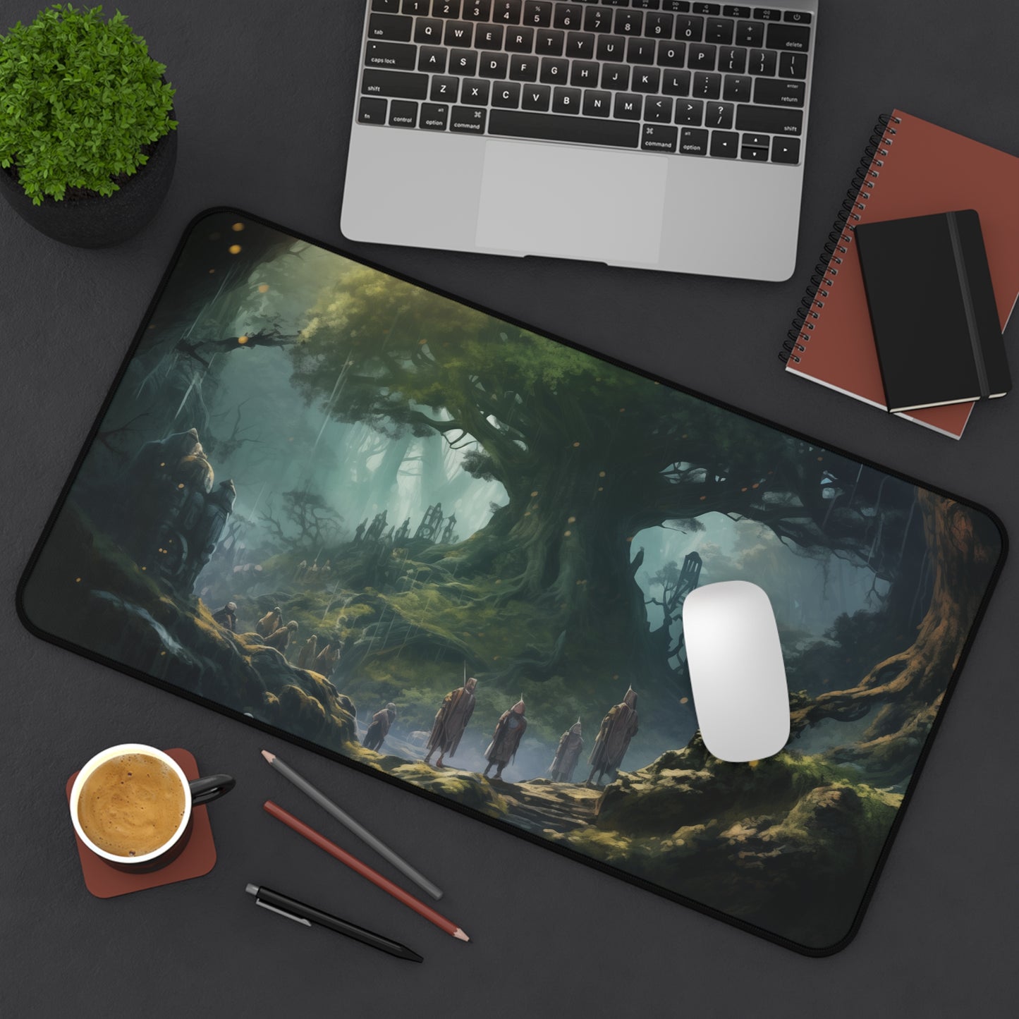 Epic Fantasy Friends Collection - "Welcome in Elven Forest" Watercolor Art Work Design - Neoprene Gaming Desk Mat / Cover