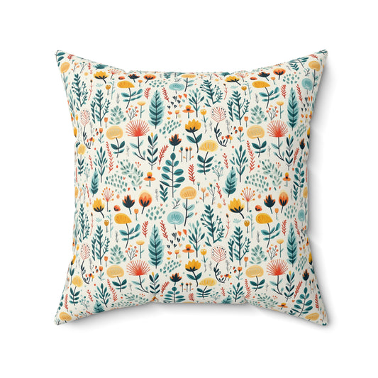 Colorful Floral Pattern Pillow - Spun Polyester Square Pillow