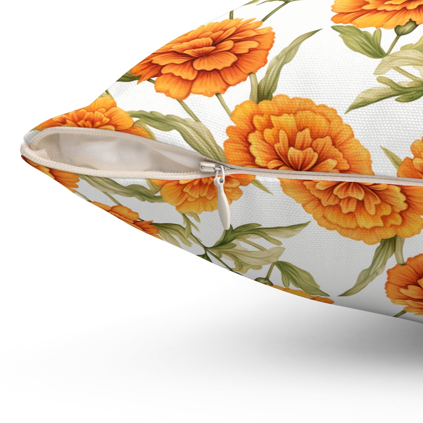 Gardening Lovers Collection - Marigold (Tagetes spp.) Herbal Garden Plants Pattern - Spun Polyester Square Pillow - Perfect Gift