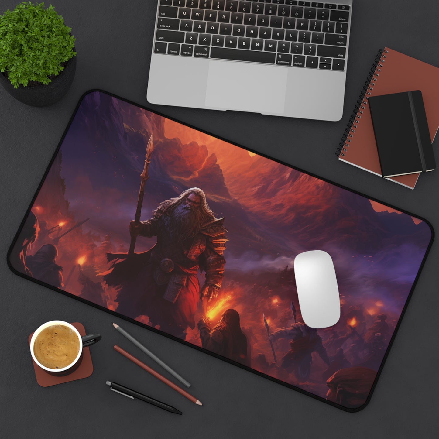 Epic Fantasy Friends Collection - "The Unbreakable General" Watercolor Art Work Design - Neoprene Gaming Desk Mat / Cover