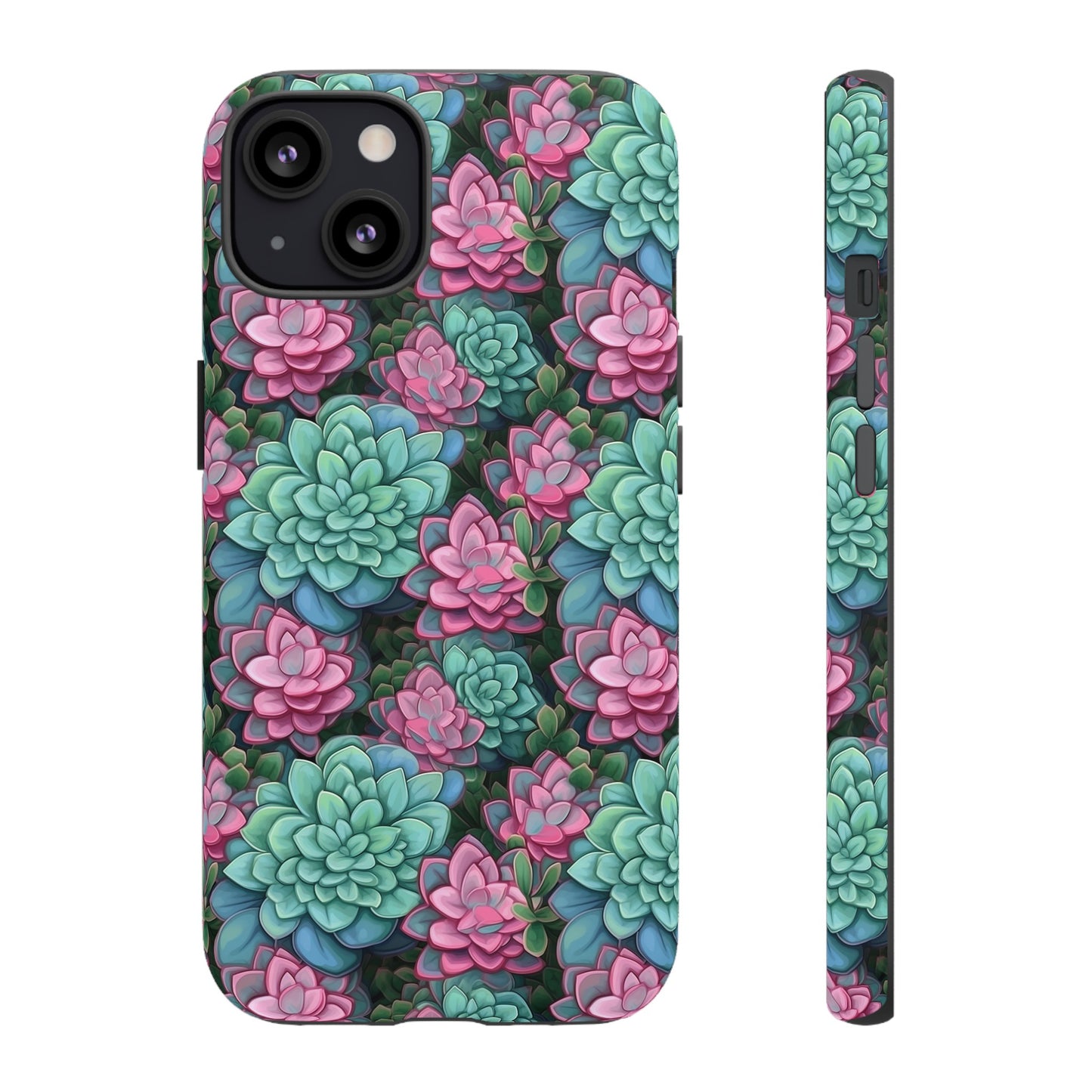 Gardening Lovers Collection - "Jade Plant (Crassula ovata)" Herbal Watercolor Plants Pattern - iPhone 15, iPhone 14 and iPhone 13 Phone Case