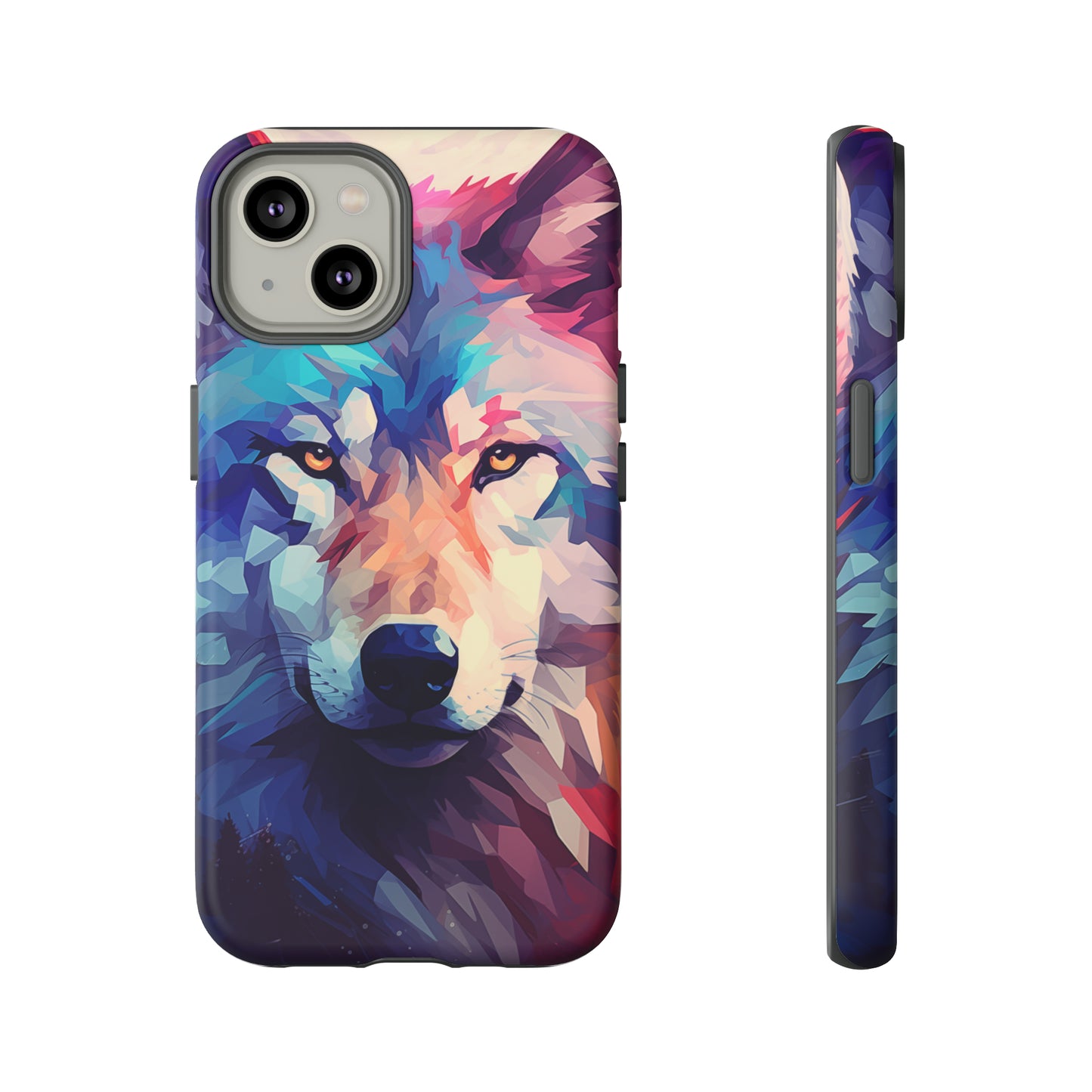 Majestic Wolf Polygon Style Phone Case / Beautiful Color Case - Tough Cases for iPhone 15, iPhone 14 and iPhone 13