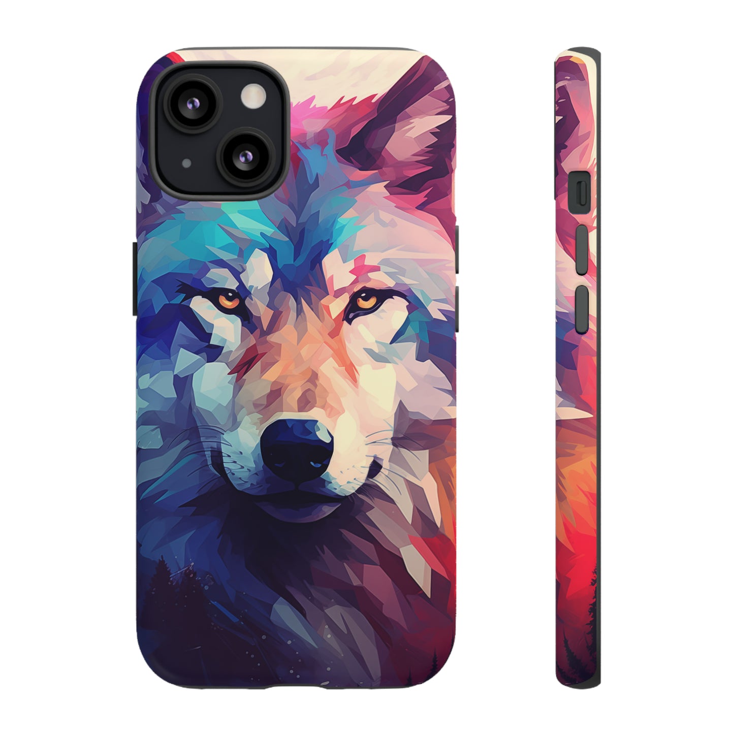 Majestic Wolf Polygon Style Phone Case / Beautiful Color Case - Tough Cases for iPhone 15, iPhone 14 and iPhone 13