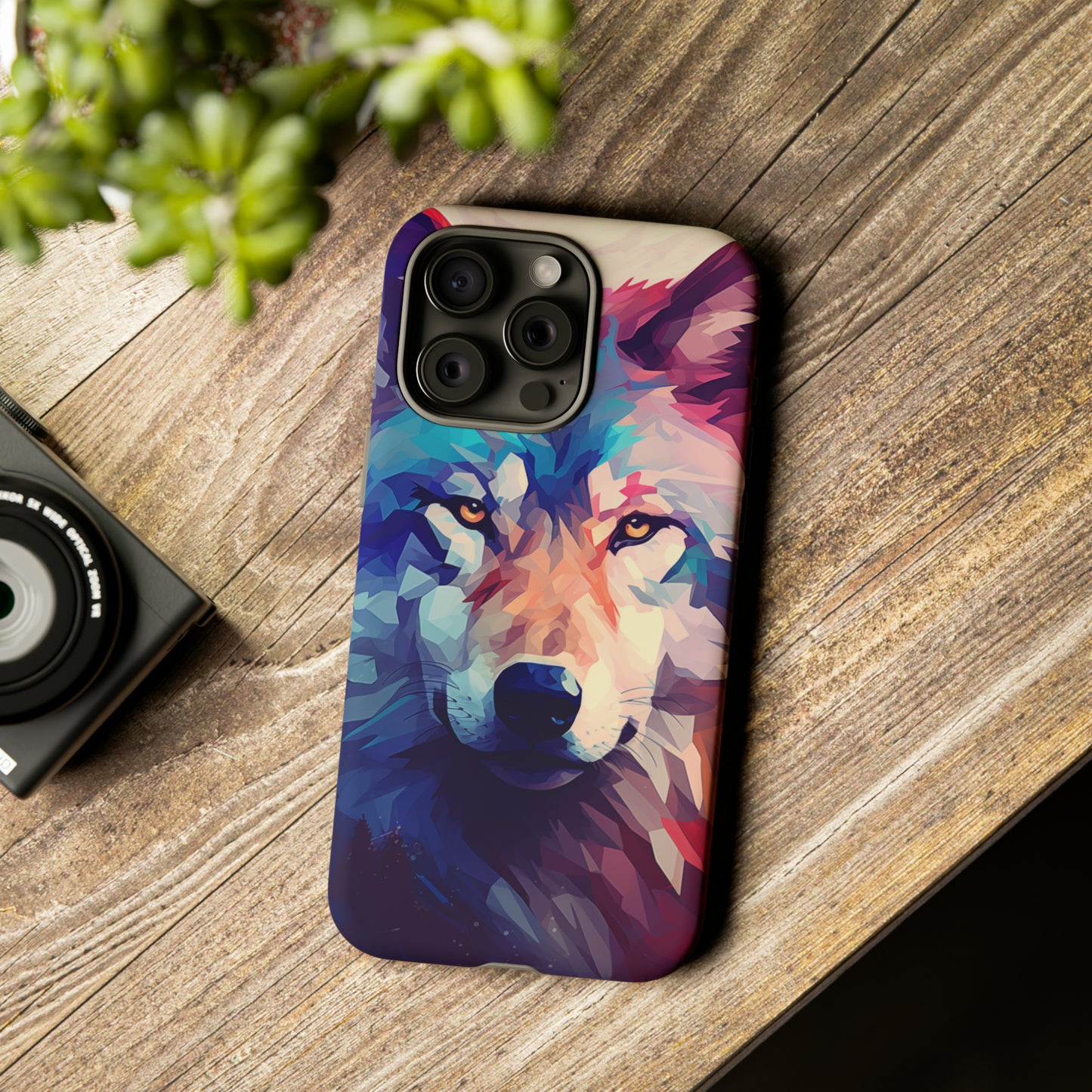 Majestic Wolf Polygon Style Phone Case / Beautiful Color Case - Tough Cases for iPhone 15, iPhone 14 and iPhone 13