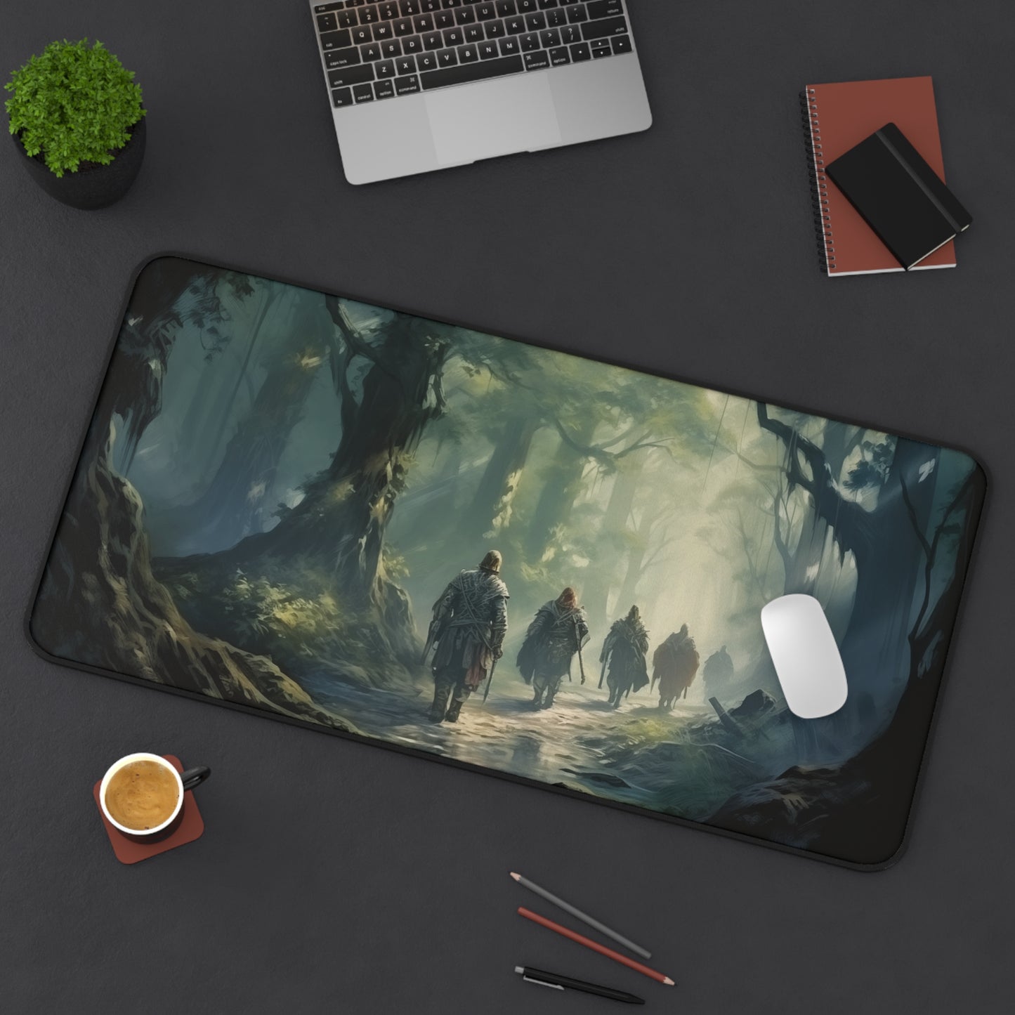 Epic Fantasy Friends Collection - "Entering the Misty Forest" Watercolor Art Work Design - Neoprene Gaming Desk Mat / Cover