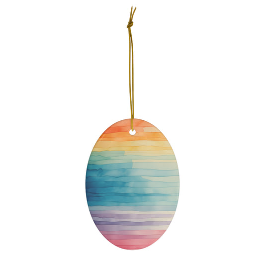 Happy Easter Egg Rainbow Watercolor Design Ceramic Ornament, 1-Pack