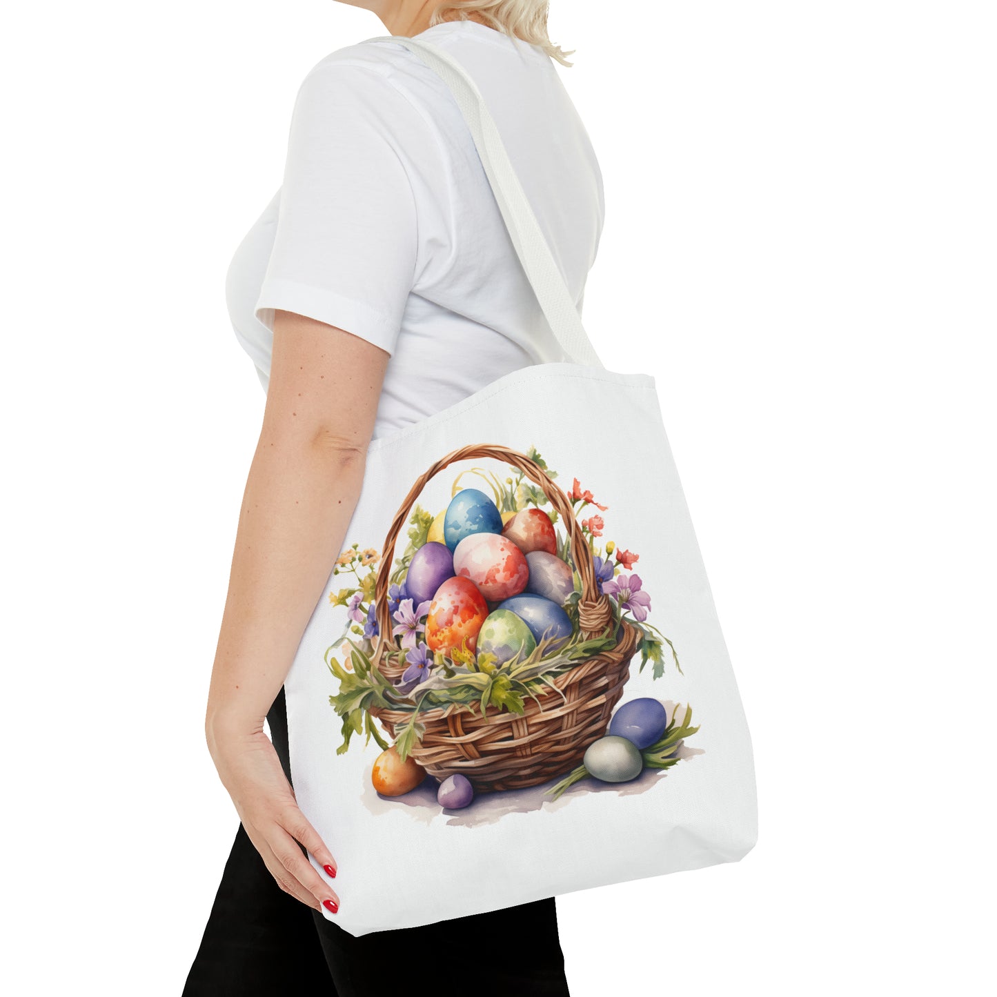 Happy Easter Basket / Egg Basket Watercolor Design Tote Bag