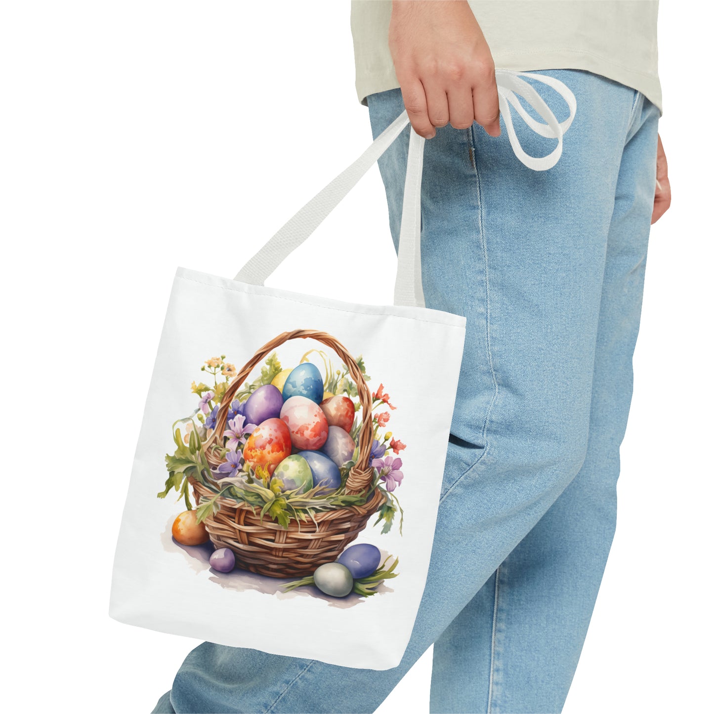 Happy Easter Basket / Egg Basket Watercolor Design Tote Bag