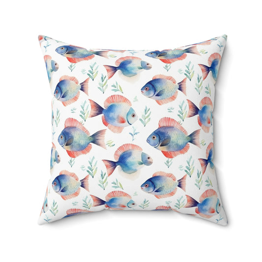 Fishing Enthusiasts Collection - Beautiful "Dwarf Gourami" Elegant Watercolor Fish Pattern - Spun Polyester Square Pillow - Perfect Gift