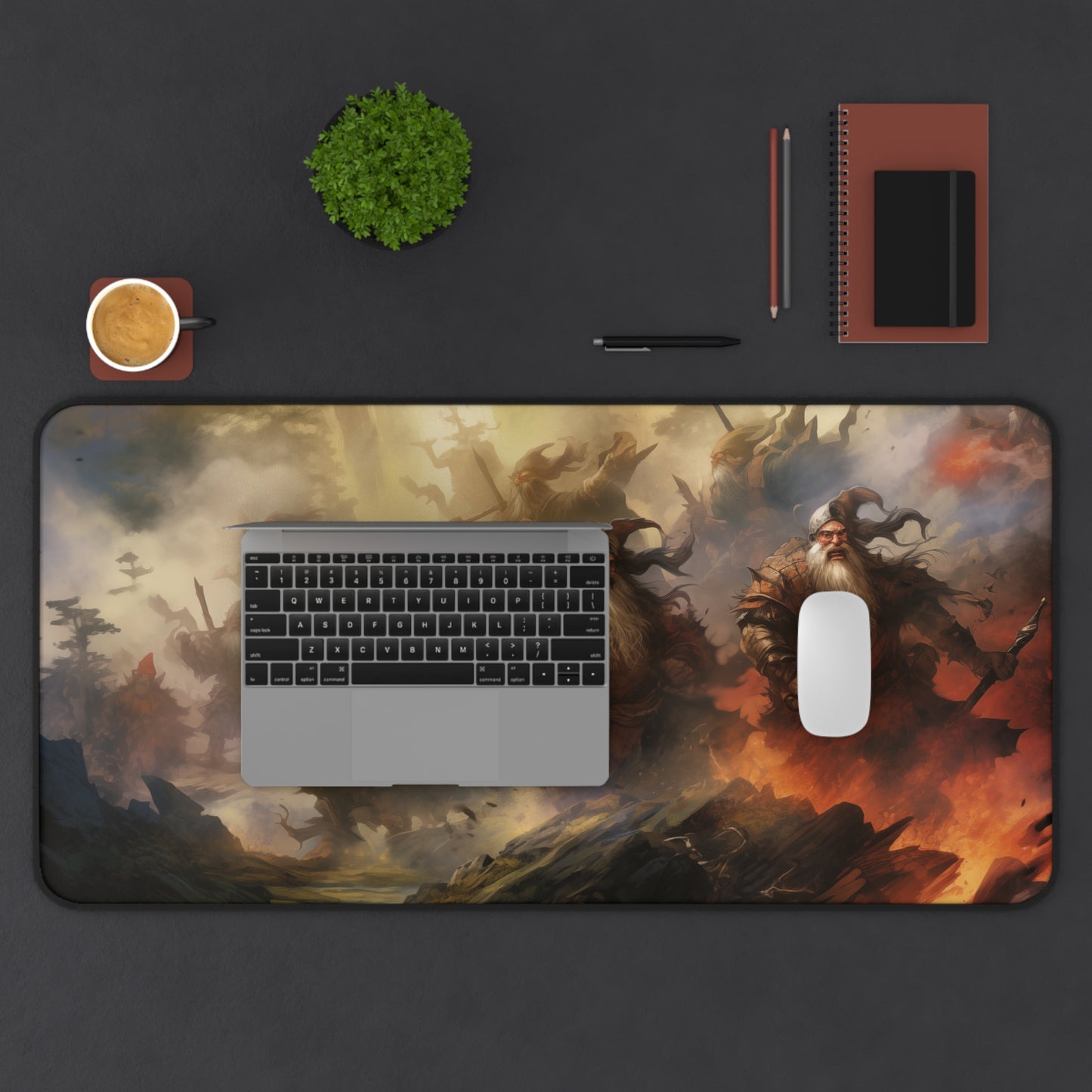 Epic Fantasy Friends Collection - "7 Battle-Dwarves" Watercolor Art Work Design - Neoprene Gaming Desk Mat / Cover