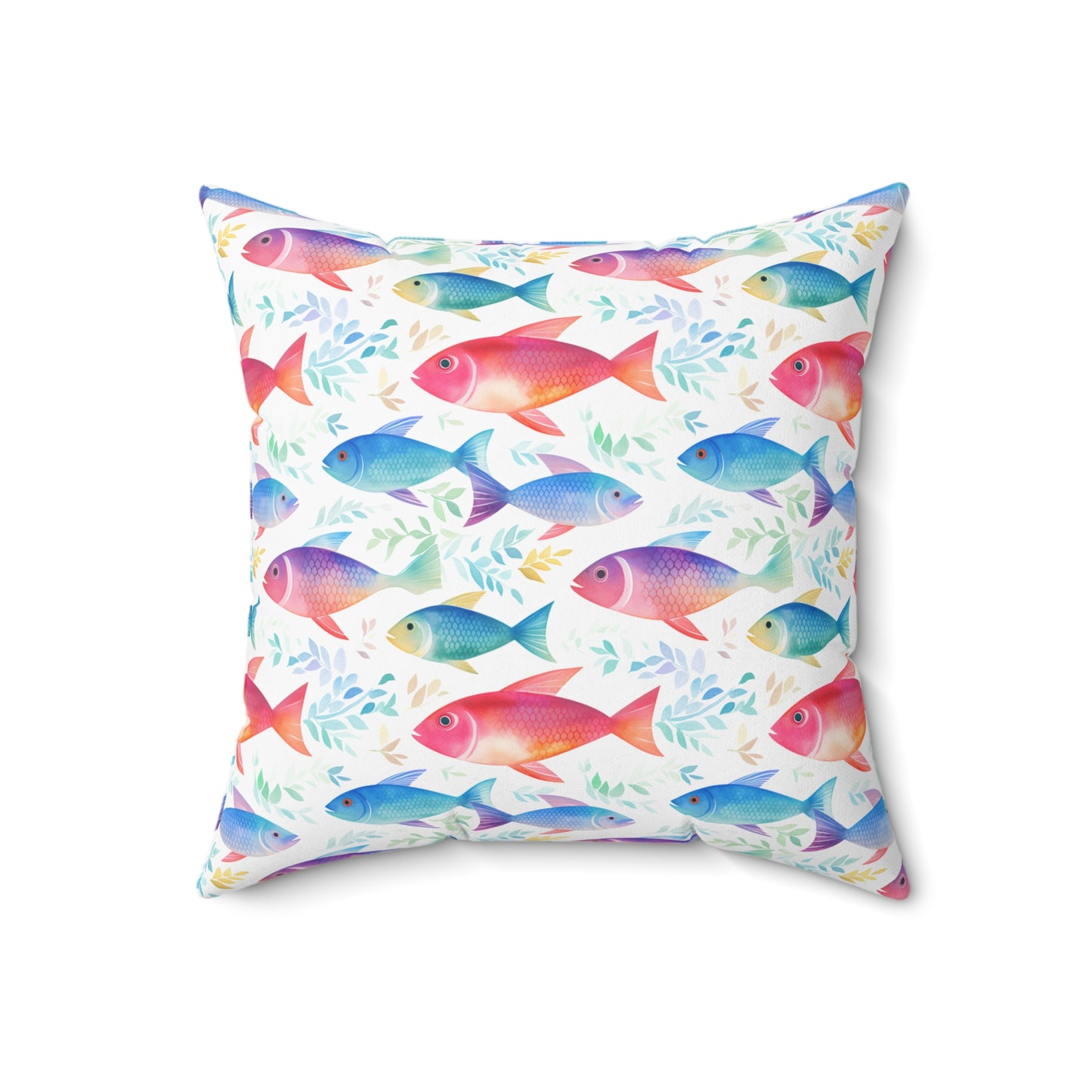 Fishing Enthusiasts Collection - Beautiful "Rainbow Fish" Elegant Watercolor Fish Pattern - Spun Polyester Square Pillow - Gift