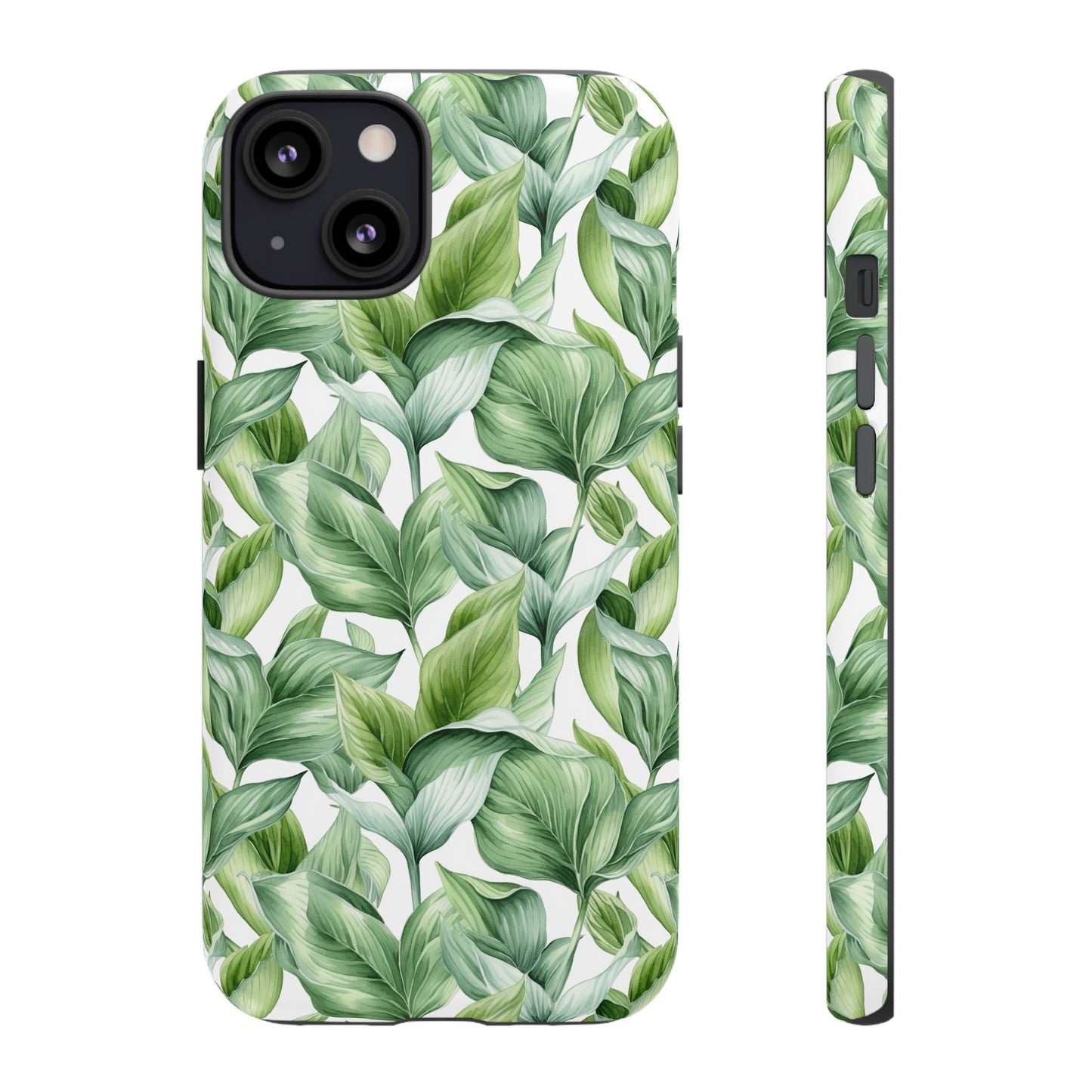 Gardening Lovers Collection - "Hosta (Hosta spp.)" Herbal Watercolor Plants Pattern - iPhone 15, iPhone 14 and iPhone 13 Phone Case