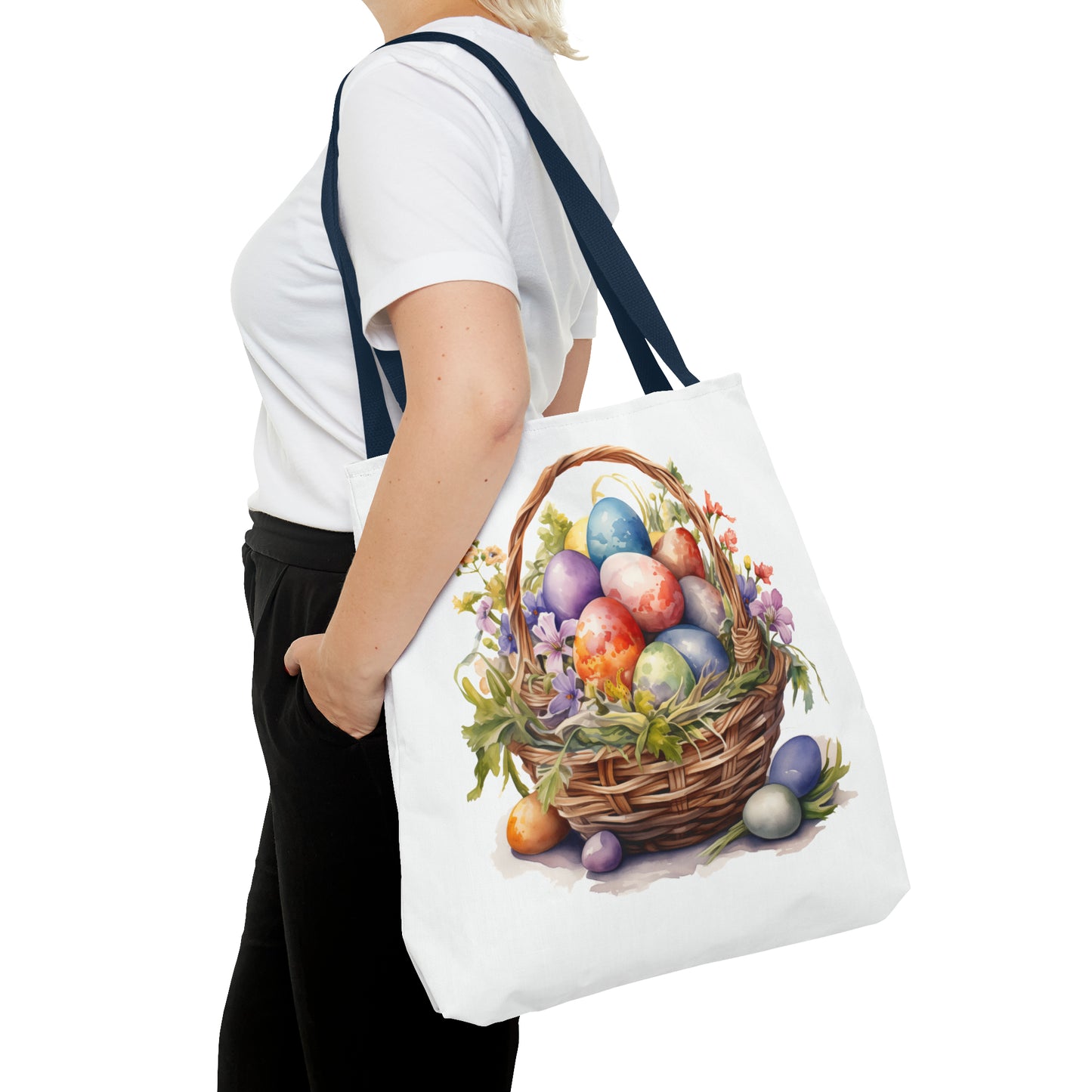 Happy Easter Basket / Egg Basket Watercolor Design Tote Bag