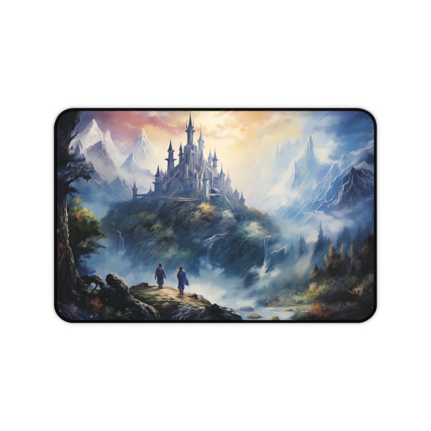 Epic Fantasy Friends Collection - "First Glance at Fortress Hope" Watercolor Art Work Design - Neoprene Gaming Desk Mat / Cover