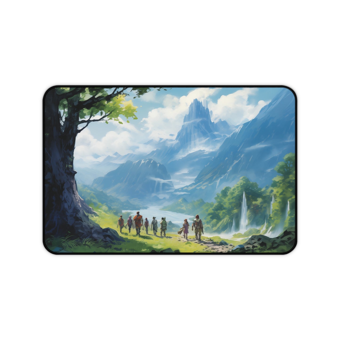 Epic Fantasy Friends Collection - "Beginning of a Long Journey" Watercolor Art Work Design - Neoprene Gaming Desk Mat / Cover