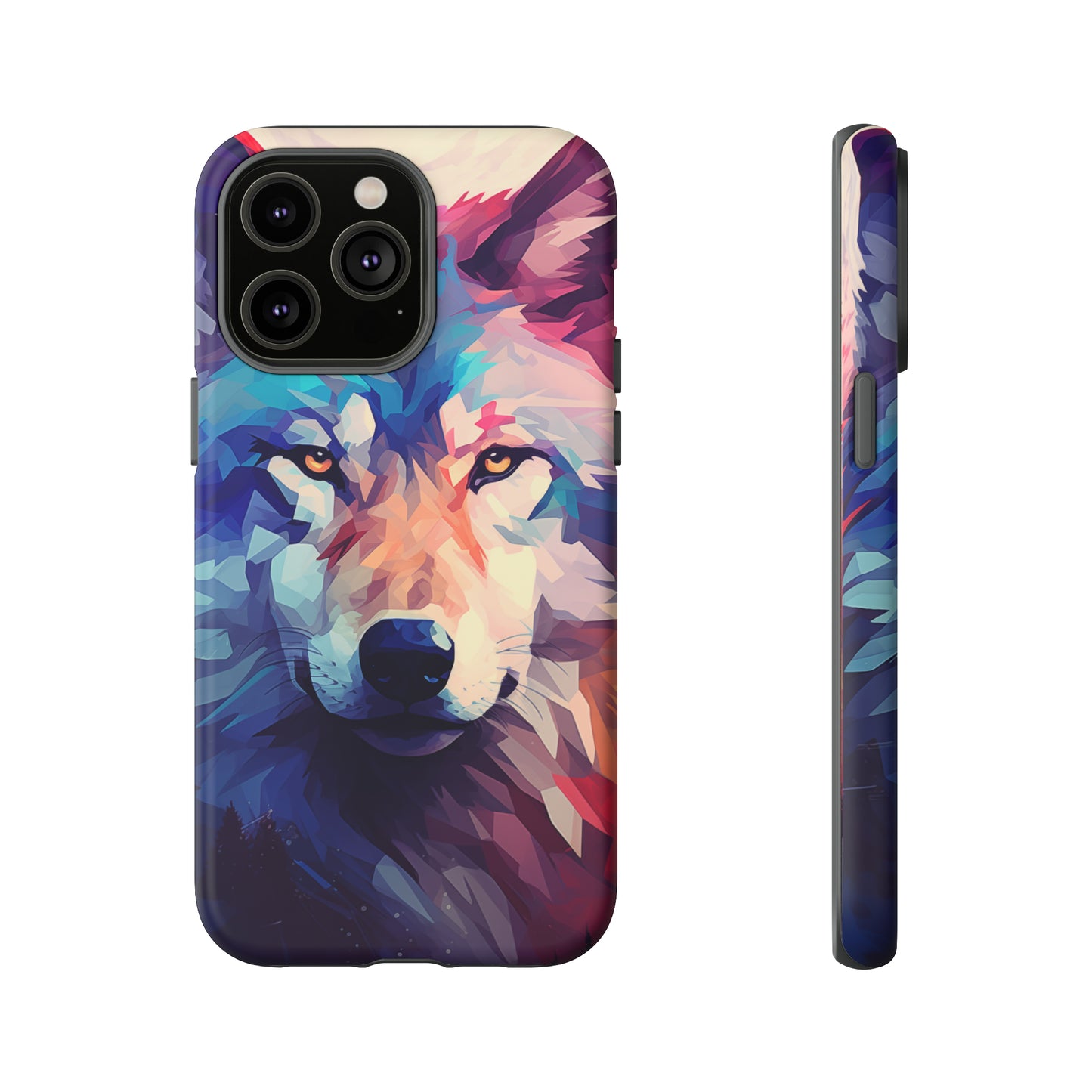 Majestic Wolf Polygon Style Phone Case / Beautiful Color Case - Tough Cases for iPhone 15, iPhone 14 and iPhone 13